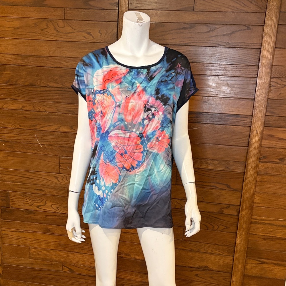 Colorful Butterfly Print Short Sleeve Tee